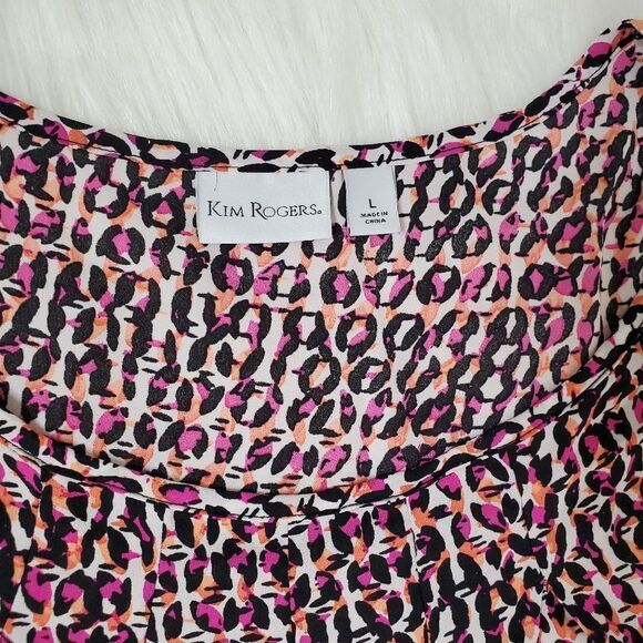 KIM ROGERS light weight geo dot pink top blouse size L - Picture 10 of 11